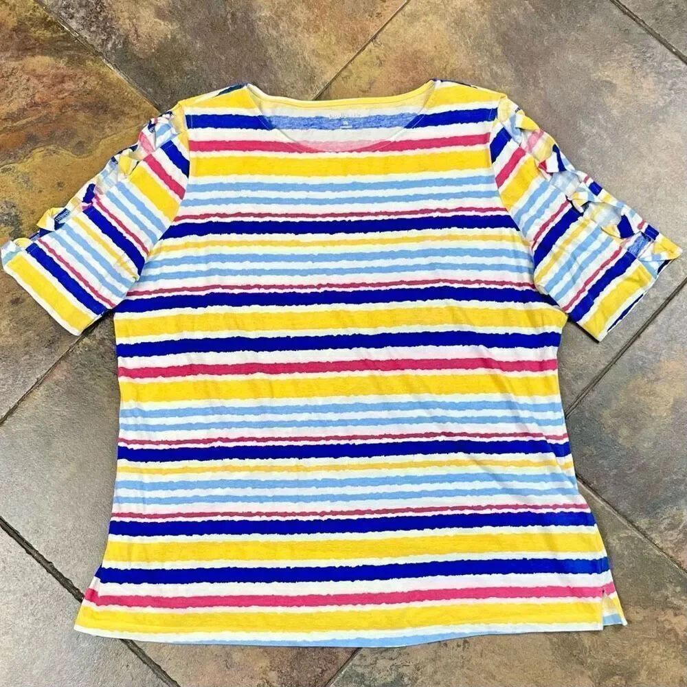 Kim Rogers Stripped Short Cutout Sleeve Tee Shirt XL - Picture 4 of 9